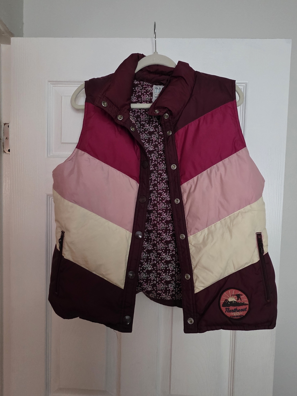 Old Navy Girls Burgundy & Pink Colorblock Puffer Vest
